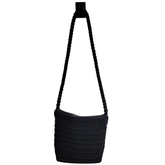 LUXY Black Crochet Rope Braided Shoulder Purse 9" X 7" X 3" Rope Strap Trendy - Picture 1 of 11